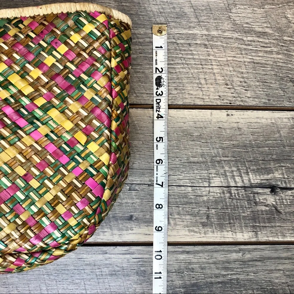 Vintage Wooden Handle Straw Zipper Handbag - Picture 10 of 16